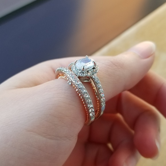 Two-Tone Silver and Rose Gold Ring Set - Picture 6 of 7